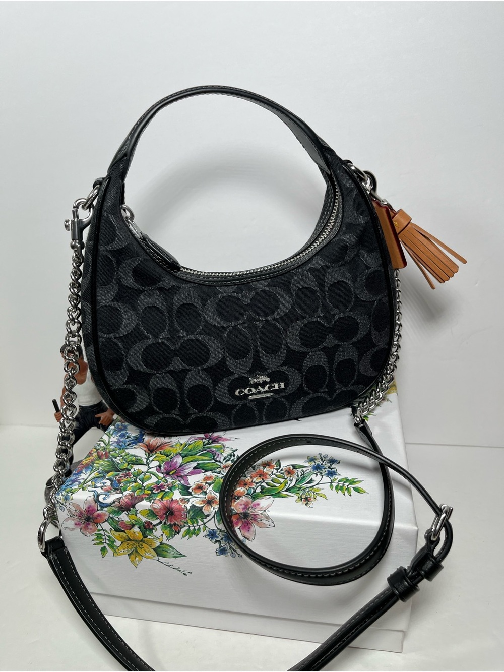Coach Carmen Mini Crossbody Bag In Signature denim/Silver/Black NWT